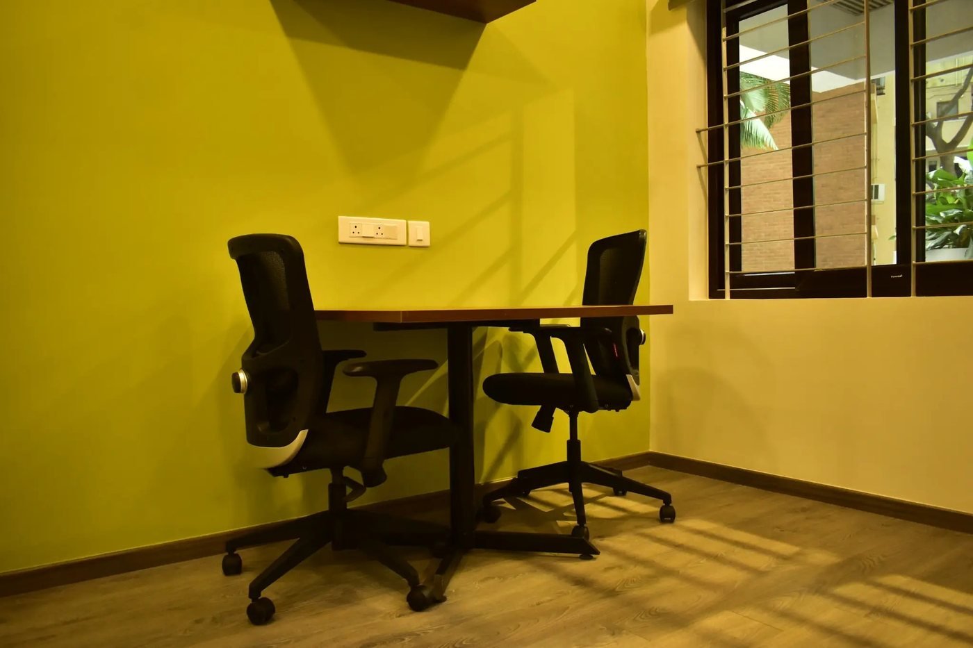 Cabin with olive-green wall