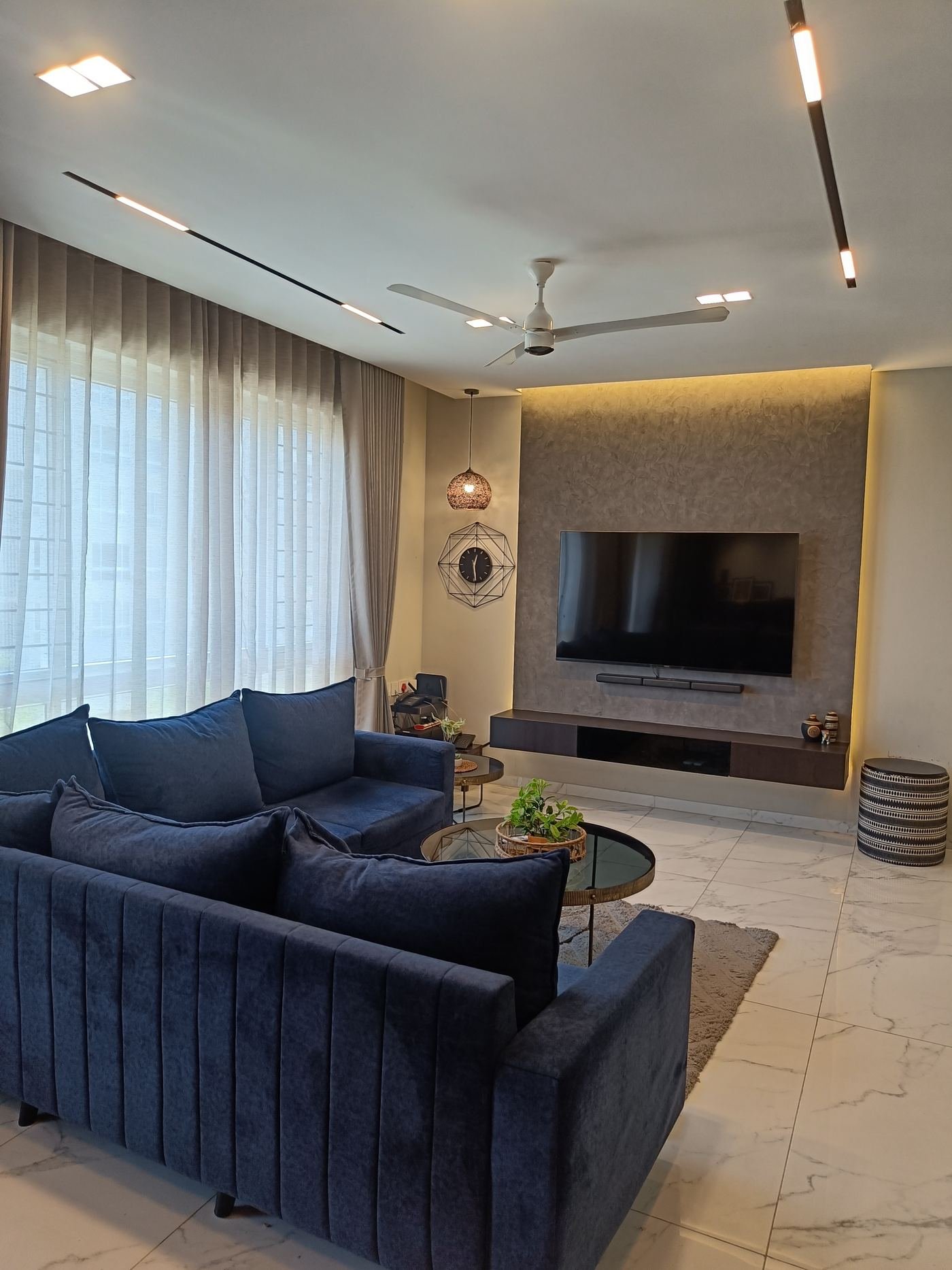 TV wall and living area