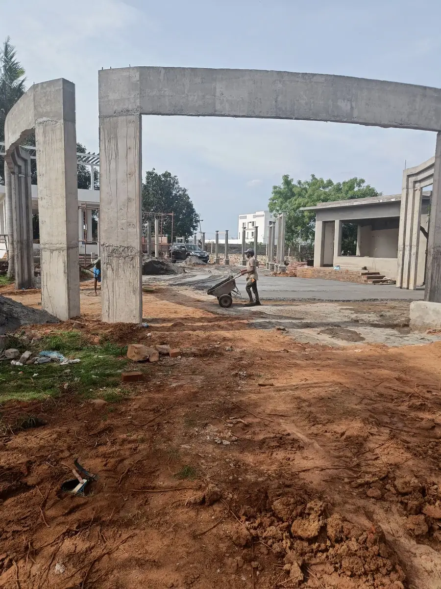 Concrete archway under construction
